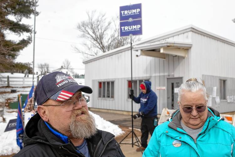 Perry and Anita Wise outside the Loudon polling place at the fire department in the center of town on Tuesday, January 23, 2024.
