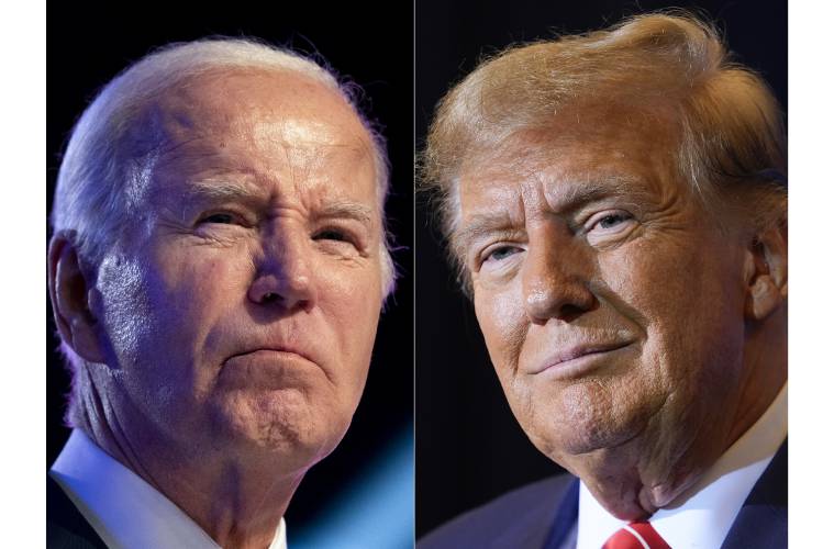 FILE - This combo image shows President Joe Biden, left, Jan. 5, 2024 and Republican presidential candidate former President Donald Trump, right, Jan. 19, 2024. Black voters support the reelection of President Joe Biden at a surprisingly low level, according to recent AP polling. For Republican strategists and former President Donald Trump, that's an opportunity to make inroads into the Democratic Party's most loyal voting bloc. Both parties are fine-tuning efforts to win over...