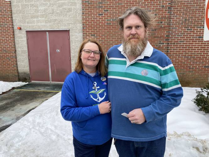 Robert (right) and Jody Deitrich after voting in Henniker on Tuesday. She voted for Dean Phillips, he voted for Nikki Haley.