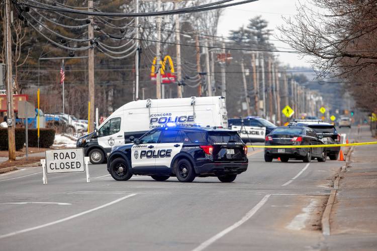Concord police re-directed traffic onto Bog Road as they investigate an early morning accident on Fisherville Road in Concord on Wednesday, February 21, 2024,