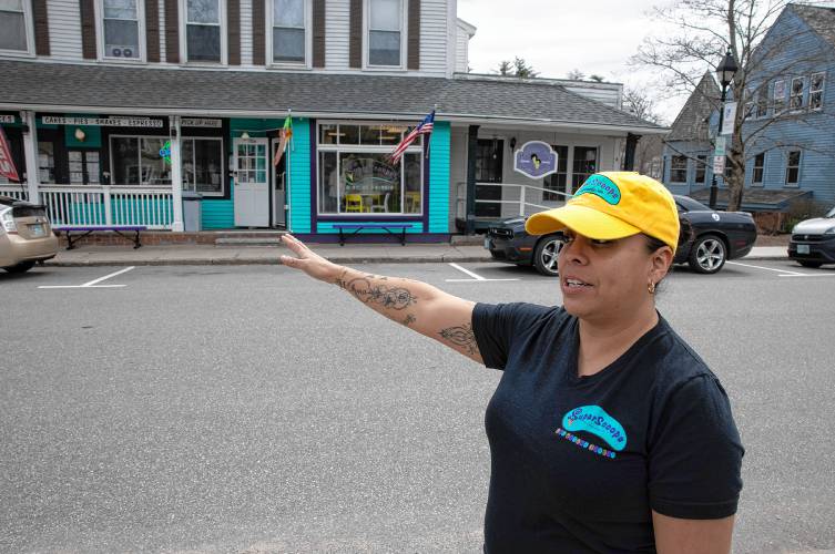 Owner Jennifer Lopez of Superscoops on Western Avenue in Henniker in front of her ice cream shop on Friday, April 19, 2024.
