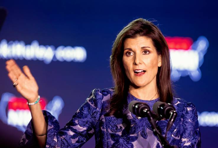 Former Gov. Nikki Haley reassured her supporters she is carrying on in the race against Donald Trump after coming in second in the New Hampshire Primary as she spoke at the Grappone Conference Center in Concord on Tuesday night, January 23, 2024.