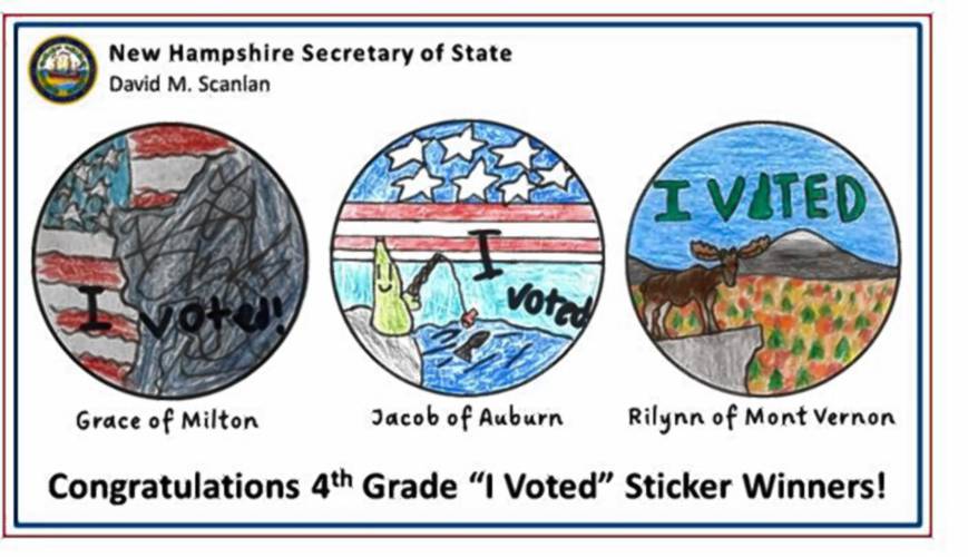 The three winning deigns for the state “I voted” sticker contest.