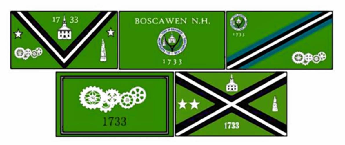 Initial proposals for a town flag in Boscawen.
