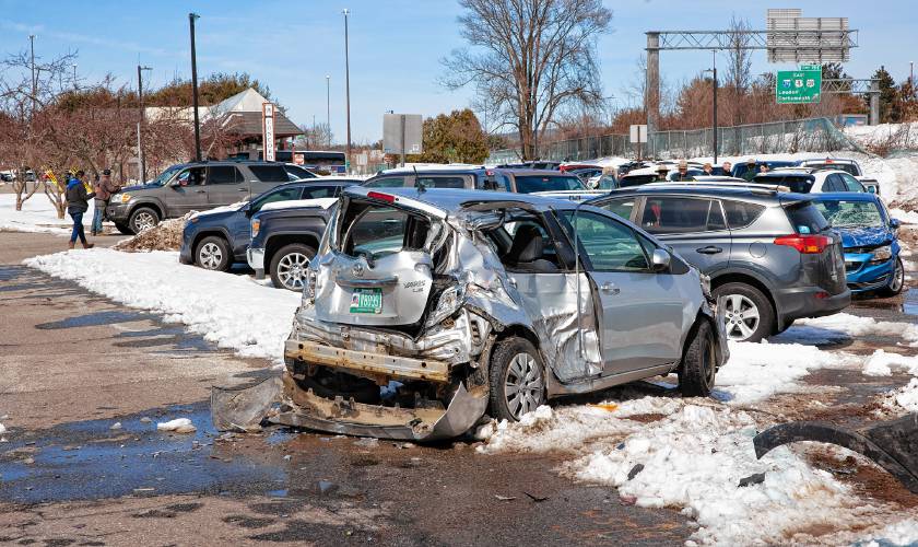 One of the vehicles that was hit by a Redimix cement truck on Monday, March 25, 2024. One person was taken to the hospital after the crash.