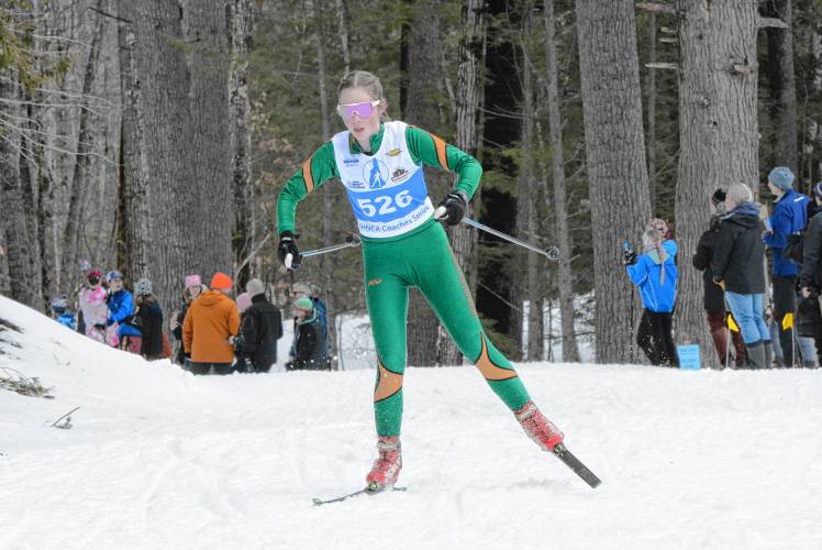 Hopkinton’s Florence Dapice races in the NH Coaches Series Nordic ski race at Holderness on Saturday. Dapice finished 25th out of 160 skiers in the 3.75K freestyle race and was one of the top area finishers at the race. The Coaches Series classic race will be held on Feb. 10.