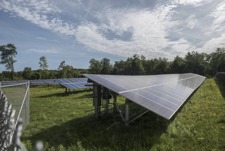 View of an approximately 30-acre solar farm north of Pulpit Hill Road in Amherst, Mass. on Monday, Aug. 16, 2021.