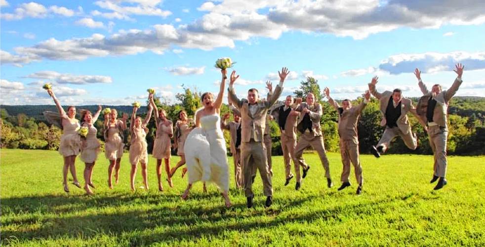 A happy wedding party at Curtis Farm Weddings. 