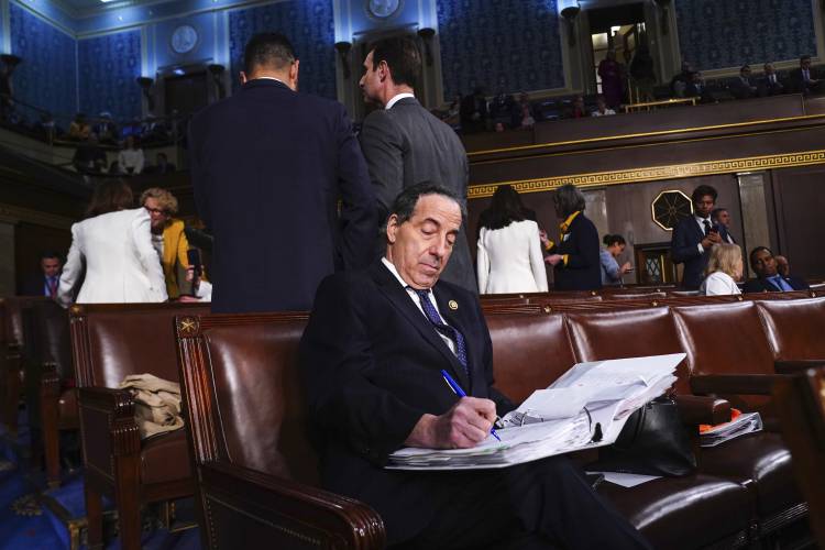 Rep. Jamie Raskin, D-Md., sits before President Joe Biden delivers the State of the Union address to a joint session of Congress at the Capitol, Thursday, March 7, 2024, in Washington. (Shawn Thew/Pool via AP)
