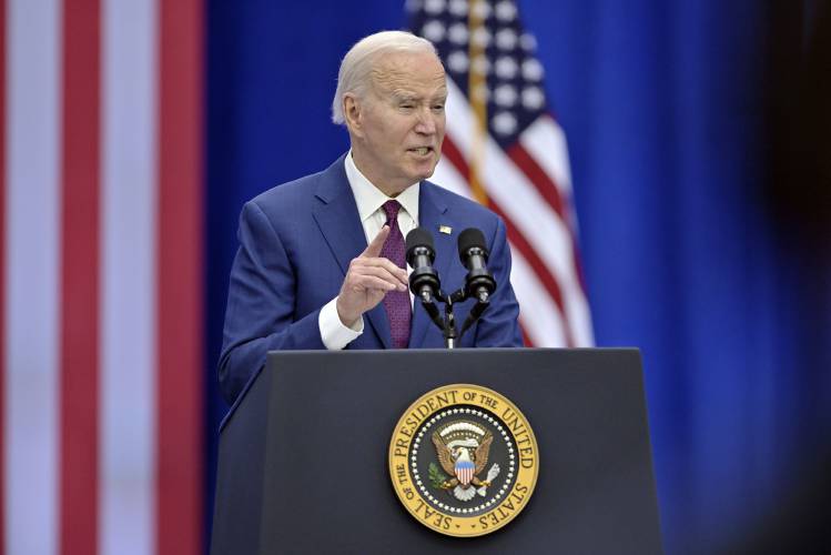 President Joe Biden delivers remarks on lowering prices for American families during an event at the YMCA Allard Center, Monday, March 11, 2024, in Goffstown, N.H. (AP Photo/Josh Reynolds) (AP Photo/Josh Reynolds)