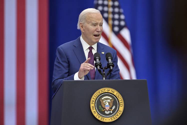President Joe Biden delivers remarks on lowering prices for American families during an event at the YMCA Allard Center, Monday, March 11, 2024, in Goffstown, N.H. (AP Photo/Josh Reynolds)
