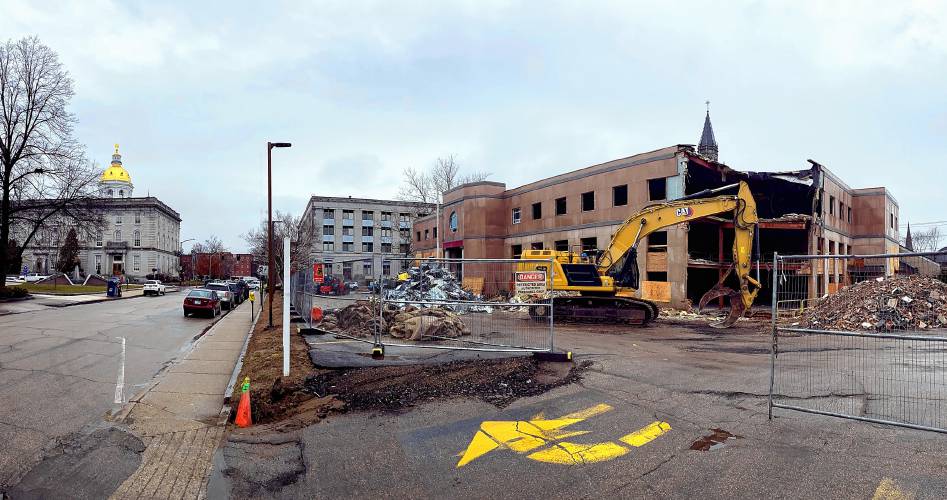 The demolition of the former Department of Justice building off of Capitol Steet is coming along on Thursday, March 28, 2024. The area will become a parking garage for the State House once it is completed.