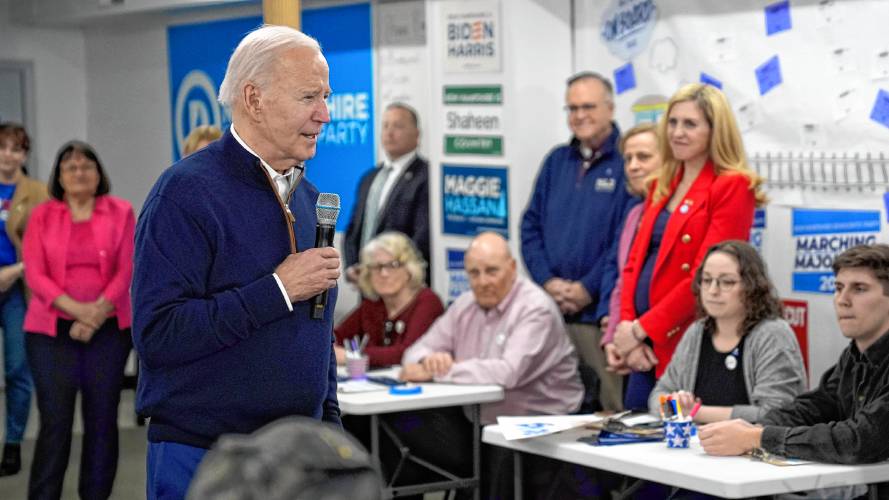 Biden at his campaign office in Manchester, N.H.