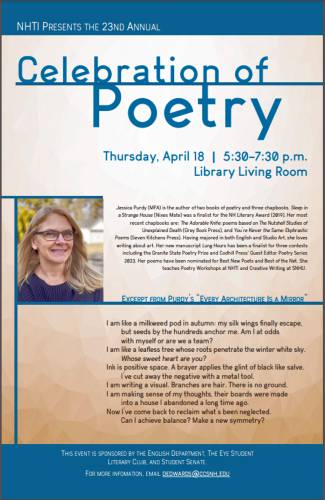 Event poster for NHTI Concord poetry celebration.