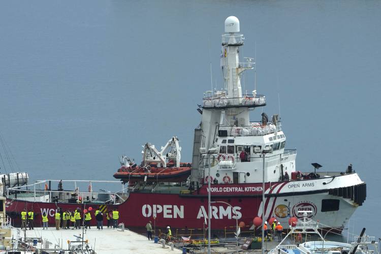 The ship Open Arms belonging to the Spanish aid group by the same name, arrives in Larnaca port after delivering 200 tons of aid to Gaza, on March 17. A second ship has been preparing to depart from Larnaca port to deliver more quantities of aid from the U.S. charity World Central Kitchen as part of a maritime corridor to the Palestinian territory.