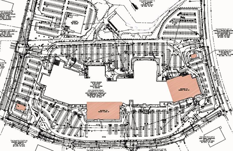 Side-by-side screenshots of project plans show both the existing building — and what would be left standing after demolition — and what Onyx aims to put on the property later.