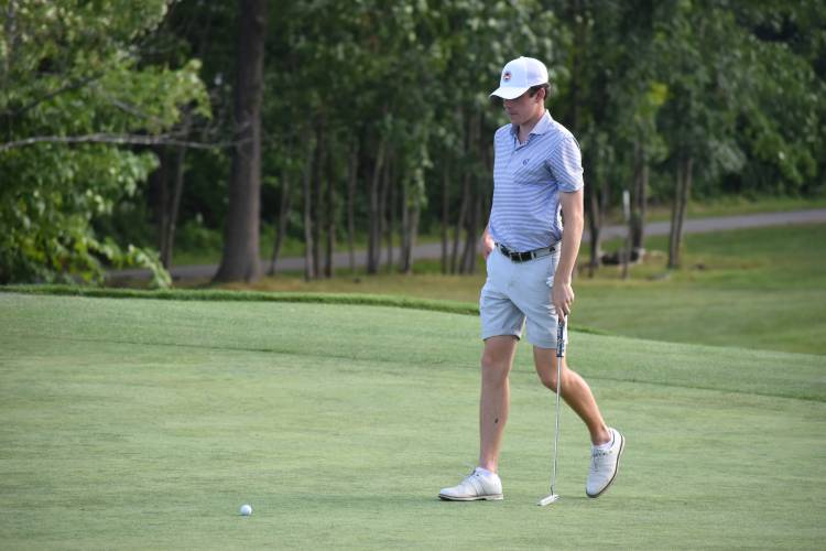 Dunbarton resident and Concord Country Club member Hunter Duncan prepares for a putt during Monday’s opening round. Duncan used the home course to his advantage, shooting a 6-under-par 64 in Monday's first round and adding an even-par round on Tuesday to secure the top seed for match play.