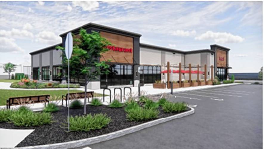 A rendering of a proposed restaurant and retail building as part of Merchants Way A rendering of a proposed restaurant and retail building as part of Merchants Way
