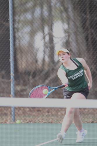 Pembroke’s No. 3 senior Lily Russell rallies against Coe-Brown senior Stella Vachon.