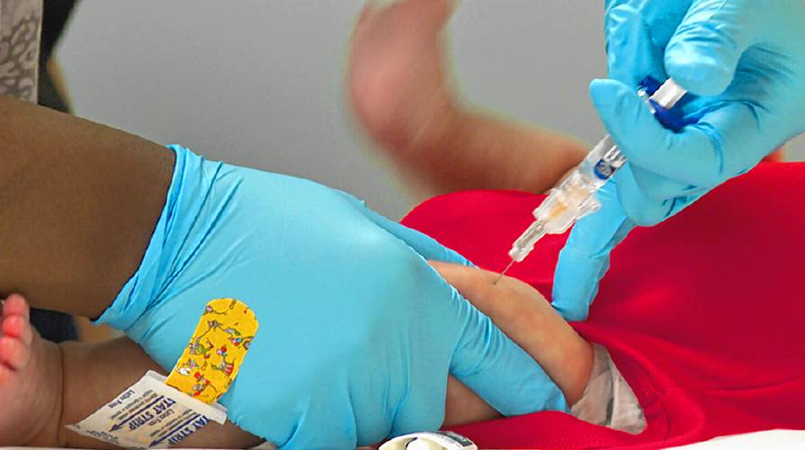  An infant in Fayetteville, Georgia, receives one of several routine vaccinations typically required for children entering K-12 schools. On the heels of the COVID-19 pandemic and with growing skepticism around vaccinations and government requirements, some state lawmakers want to end state vaccine mandates for children.