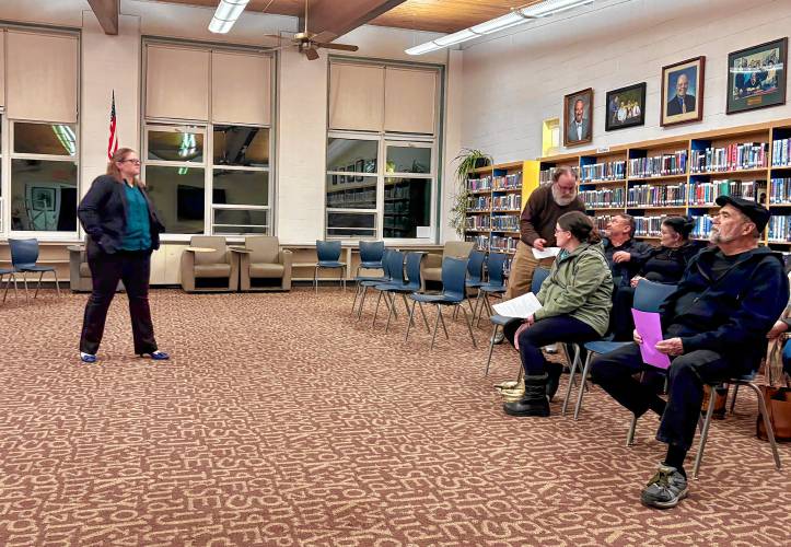 SAU 53 superintendent candidate Jessica Bickford speaks to parents at a Meet the Candidates night at Pembroke Academy on Thursday, March 6, 2025.