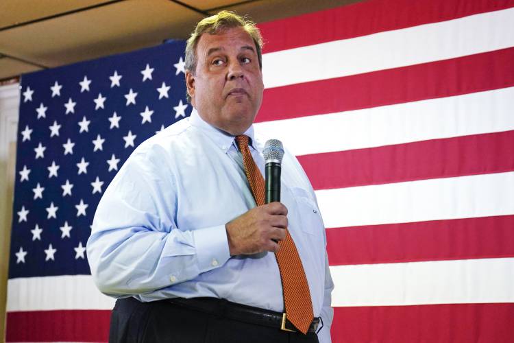FILE - Republican presidential candidate former New Jersey Gov. Chris Christie addresses a gathering during a campaign event at V.F.W. Post 1631, July 24, 2023, in Concord, N.H. (AP Photo/Charles Krupa, File)