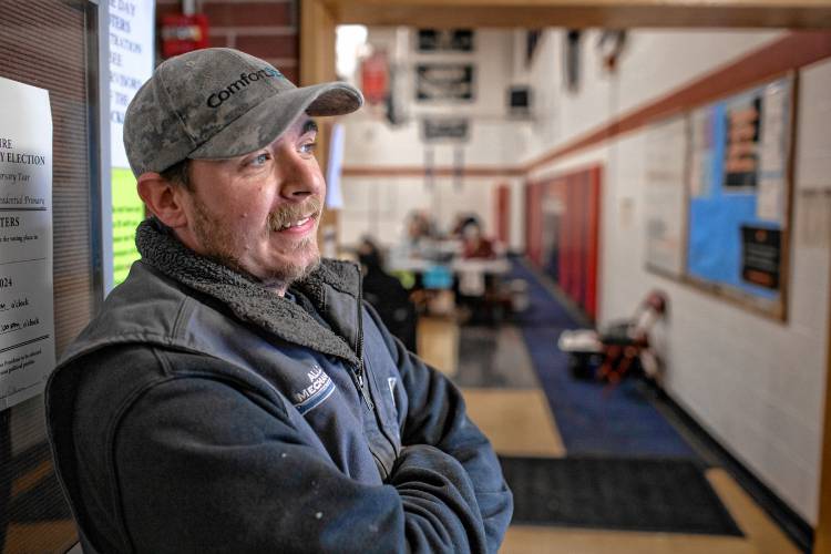 Dick Tasker outside the Pittsfield Middle High School on Tuesday.