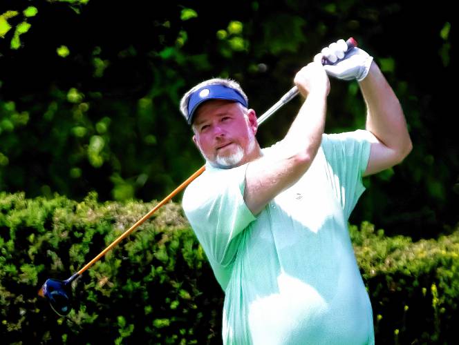 Jim Cilley tees off at the second hole at Concord Country Club in the second round of the 121st State Amateur Championship on Tuesday, July 9, 2024. Cilley made the cut to advance to match play.