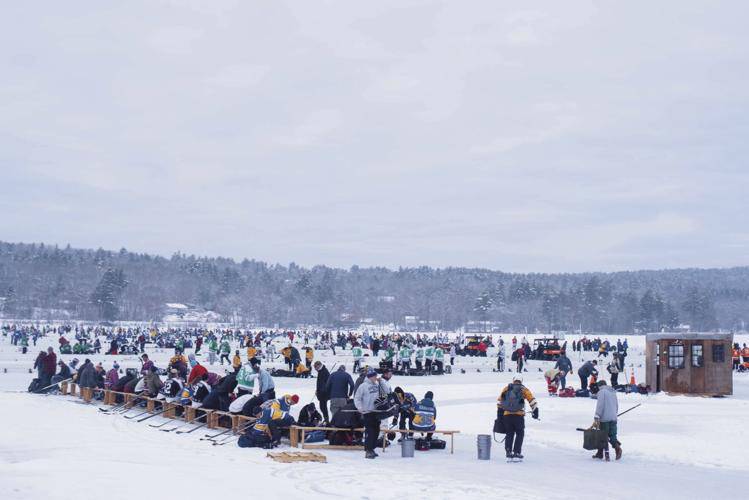The New England Pond Hockey Classic was held on Lake Waukewan in Meredith in 2024. Lake Winnipesaukee did not freeze enough to support the event. The New England Pond Hockey Classic was held on Lake Waukewan in Meredith in 2024. Lake Winnipesaukee did not freeze enough to support the event.