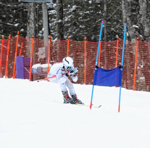 Concord sophomore Lucas Golden defended his giant slalom state title at Pat’s Peak on Monday, beating his competition by a wide margin.