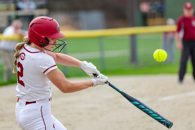 Concord’s Tess Bolduc connects with the ball during a game against Nashua South at Memorial Field on Friday. Bolduc had a perfect day at the plate, going 4-for-4 with a home run and six RBI, leading Concord to an 11-1 victory.
