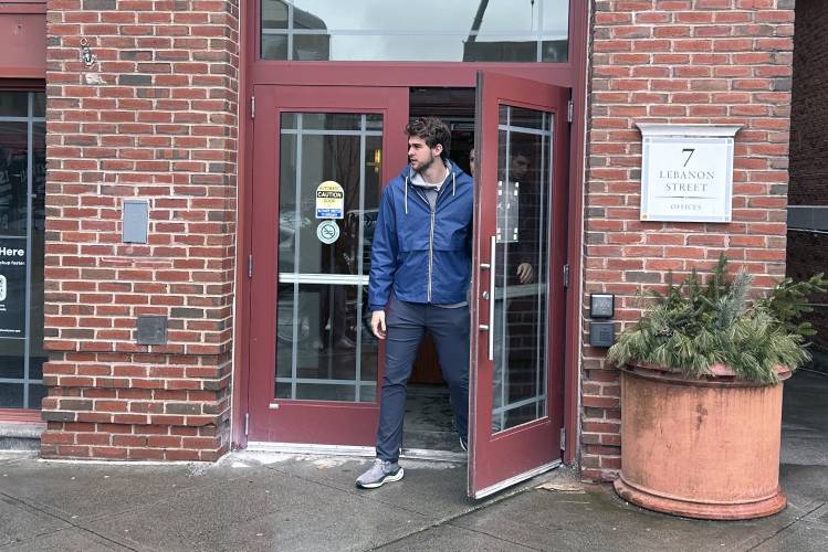 Dartmouth basketball player Cade Haskins leaves after voting in Hanover, N.H., Tuesday, March 5, 2024. Dartmouth basketball players vote Tuesday on whether to form a union.(AP Photo/Jimmy Golen)