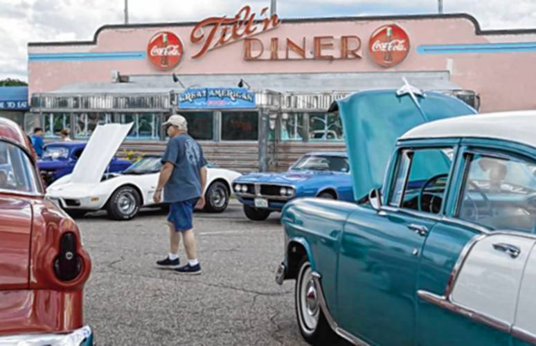 Antique cars are on display at Classic Car Cruise Night in the parking lot of the Tilt’n Diner in Tilton on Thursday evening. The weekly event shows off participants' prized vehicles throughout the summer.