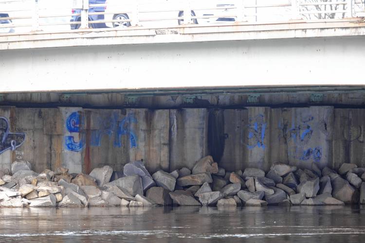 The undercarriage of the Loudon Road Bridge on Monday, March 18, 2025. The bridge spans from the end of Fort Eddy Road across the Merrimack River toward the Everett Arena.