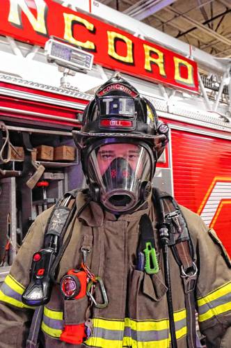 With recently-approved city funding, Concord Fire Department will be among the first in the country to obtain structural gear, worn here by Firefighter-EMT Ian Gill, free from PFAS chemicals. With recently-approved city funding, Concord Fire Department will be among the first in the country to obtain structural gear, worn here by Firefighter-EMT Ian Gill, free from PFAS chemicals.