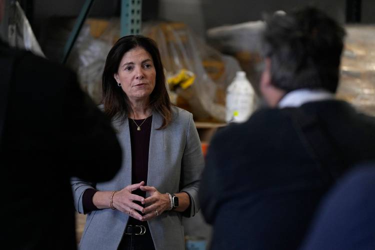 Governor-elect Kelly Ayotte during a visit to a local concrete coating business while campaigning, Wednesday, Oct. 16, 2024, in Manchester, N.H. Governor-elect Kelly Ayotte during a visit to a local concrete coating business while campaigning, Wednesday, Oct. 16, 2024, in Manchester, N.H.
