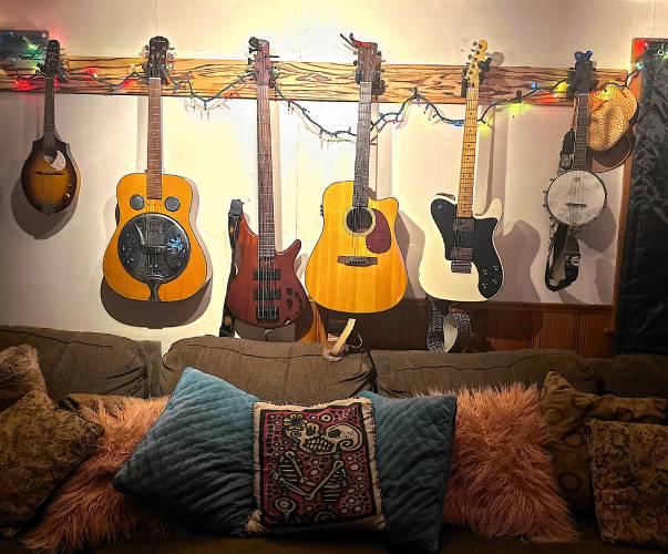 Kate Schimke’s and Aaron Derman’s guitar collection. 