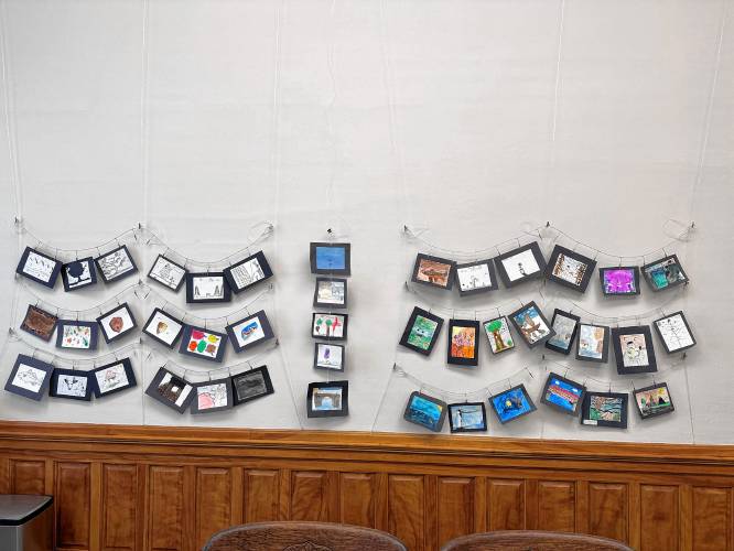 Henniker students were tasked with representing Azalea park and what it means to them through illustrations now on display at the Tucker Free Library. This piece is called “The River and Bridge.”