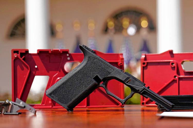 A 9 mm “ghost gun” pistol build kit with a commercial slide and barrel with a polymer frame is displayed in the Rose Garden of the White House in Washington, D.C. More than a dozen states, including some battleground states, debated and enacted a variety of firearms regulations addressing storage requirements, gun-free zones, bans on firearm purchase tracking and permitless carry. A 9 mm “ghost gun” pistol build kit with a commercial slide and barrel with a polymer frame is displayed in the Rose Garden of the White House in Washington, D.C. More than a dozen states, including some battleground states, debated and enacted a variety of firearms regulations addressing storage requirements, gun-free zones, bans on firearm purchase tracking and permitless carry.