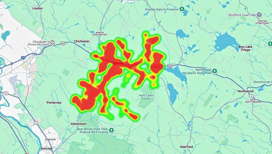 A map of where Fidium will expand fiber network connection in Epsom and surrounding areas.