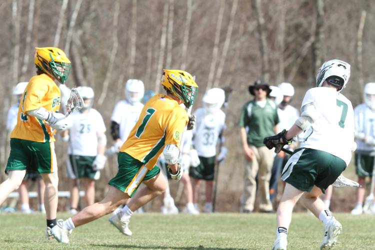 Junior attacker Joey Richardson (1) led Bishop Brady with a hat trick in a season-opening loss to Hopkinton Monday.