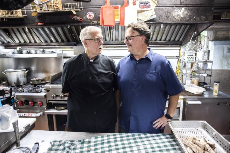 Peter ‘Big Pete’ Fenton Sr. And Peter ‘RePete’ Fenton Jr. in the ketchen of the Appleseed Restaurant in Bradford, which has been a staple in the community for the last 48 years.