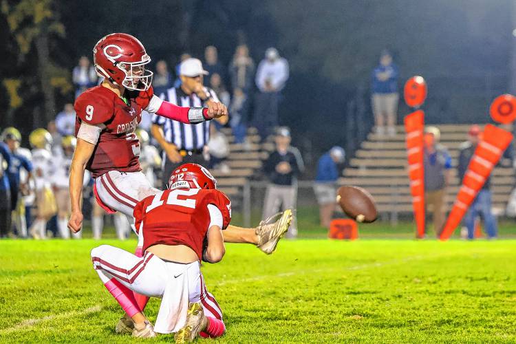 QB and kicker Colby Nyhan scored a touchdown through the air and posted eight points through two extra-point attempts and two field goals in the Tide’s 20-7 win over Windham.