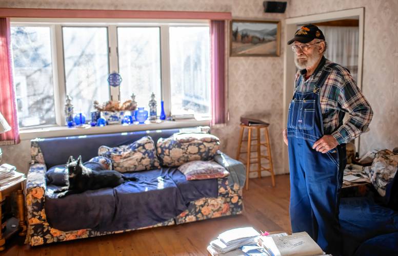 Denis O’Connell at his home in Concord earlier this month. O’Connell served in the Marines and was stationed at Camp Lejeune, the giant military base where Marines and sailors train and operate.