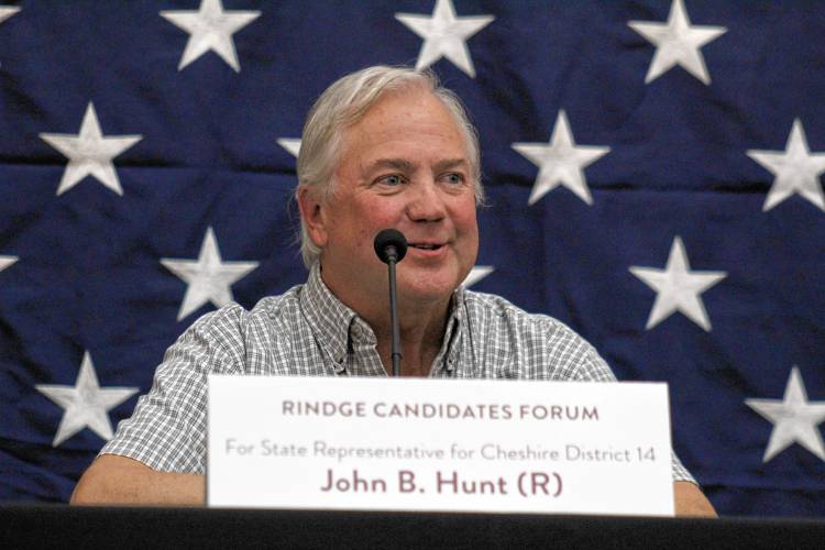 State Rep. John Hunt speaks during a candidate forum at Franklin Pierce University in 2022. State Rep. John Hunt speaks during a candidate forum at Franklin Pierce University in 2022.