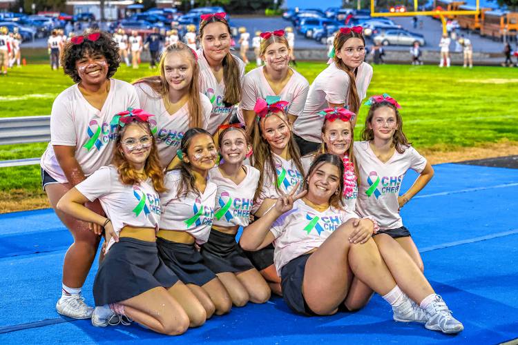 Cheerleaders and fans alike wore pink to raise awareness for breast cancer in Concord’s Friday night win over Windham.