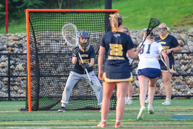 Bow sophomore goalie Gianna Trott had a difficult outing against a very quick and shifty St. Thomas offense that had an arsenal of different shots and plays, which overwhelmed Bow’s defense.