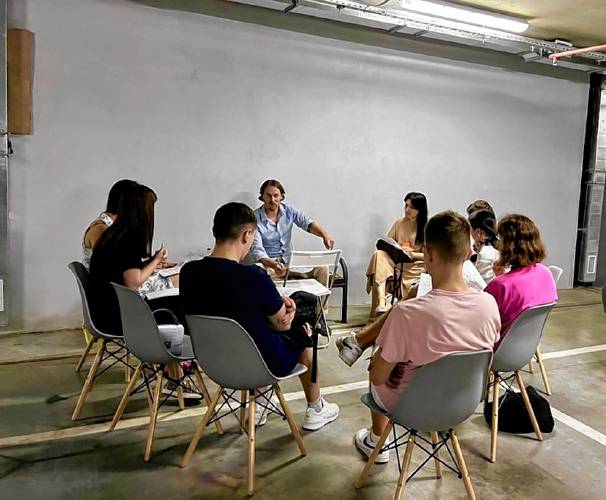 Concord native Josh Duclos teaches philosophy in an underground shelter in Lviv, Ukraine.