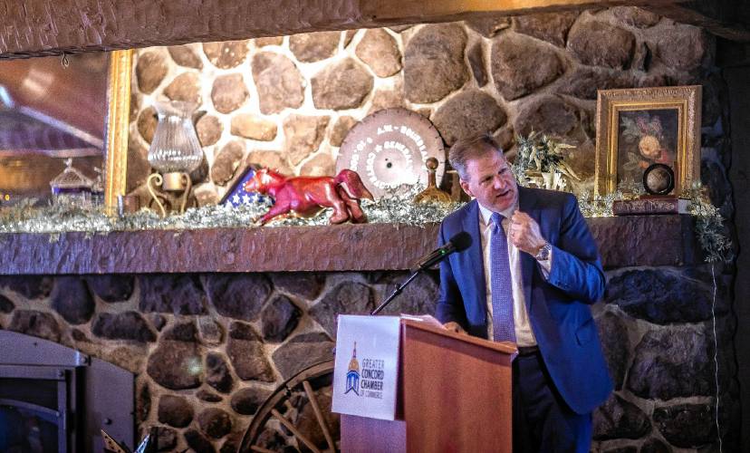New Hampshire Governor Chris Sununu speaks to the Concord Chamber of Commerce during his final State of the State address at the Red Blazer on Tuesday.