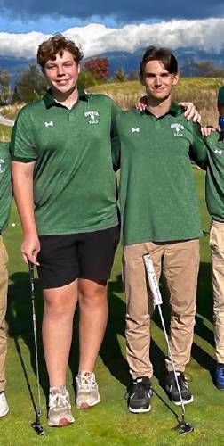 Hopkinton senior captains Tate Doolan (left) and Bronson Ammann (right) led the Hawks to victories over Belmont, Sunapee and Prospect Mountain in their final home match at Country Club of New Hampshire on Tuesday. Ammann scored 26 points to earn medalist honors and Doolan tied for second with 19. Hopkinton senior captains Tate Doolan (left) and Bronson Ammann (right) led the Hawks to victories over Belmont, Sunapee and Prospect Mountain in their final home match at Country Club of New Hampshire on Tuesday. Ammann scored 26 points to earn medalist honors and Doolan tied for second with 19.
